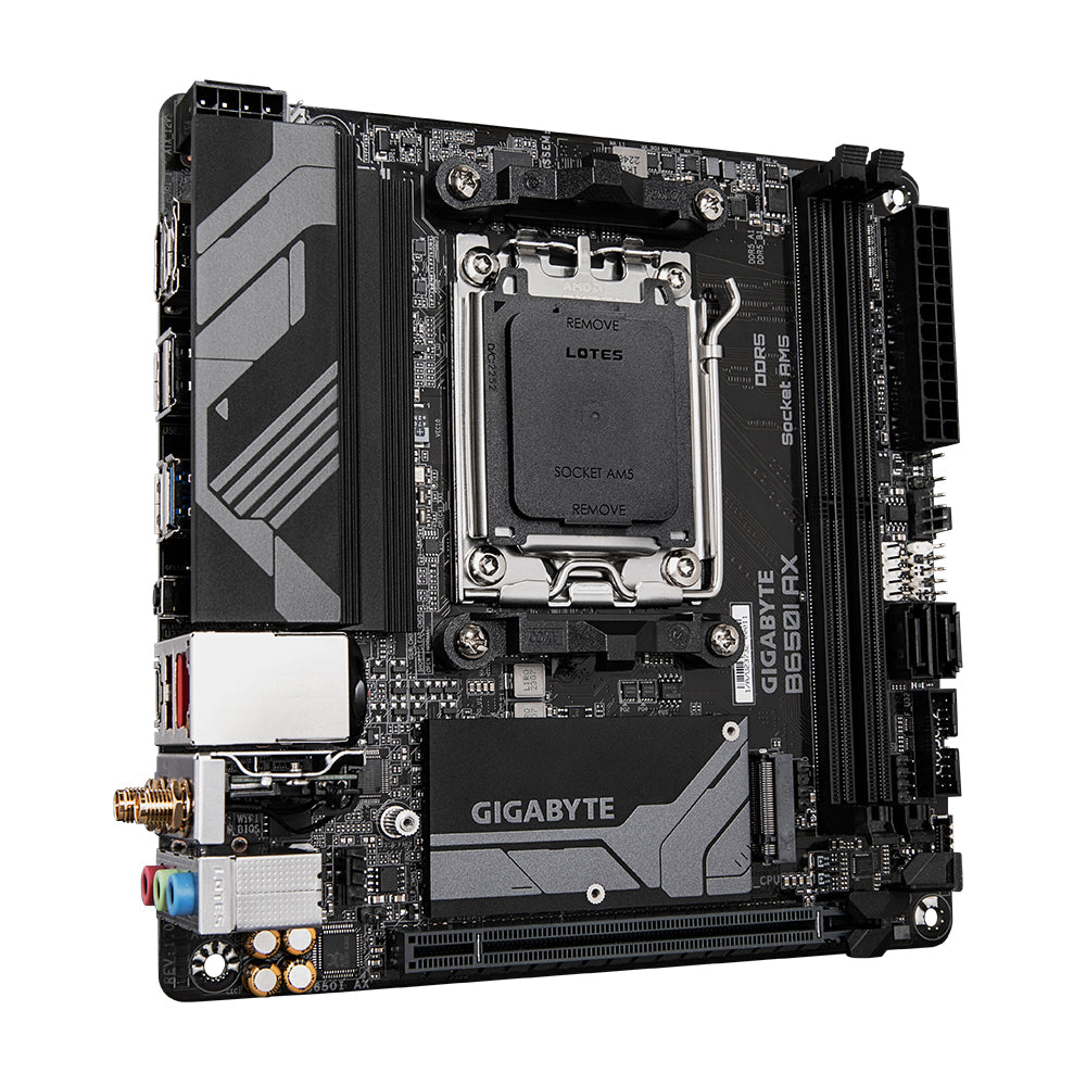 GIGABYTE B650I AX Motherboard - Supports AMD AM5 CPUs, 5+2+1 Phases Digital VRM, up to 6400MHz DDR5 (OC), 1xPCIe 4.0 M.2, Wi-Fi 6E, 2.5GbE LAN, USB 3.2 Gen 2