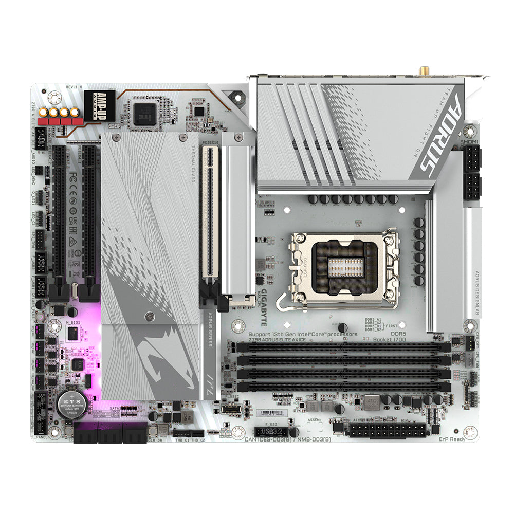 GIGABYTE Z790 AORUS ELITE AX ICE Motherboard - Supports Intel Core 13th CPUs, 16+1+2 Phases Digital VRM, up to 7600MHz DDR5, 4xPCIe 4.0 M.2, Wi-Fi 6E, 2.5GbE LAN , USB 3.2 Gen 2