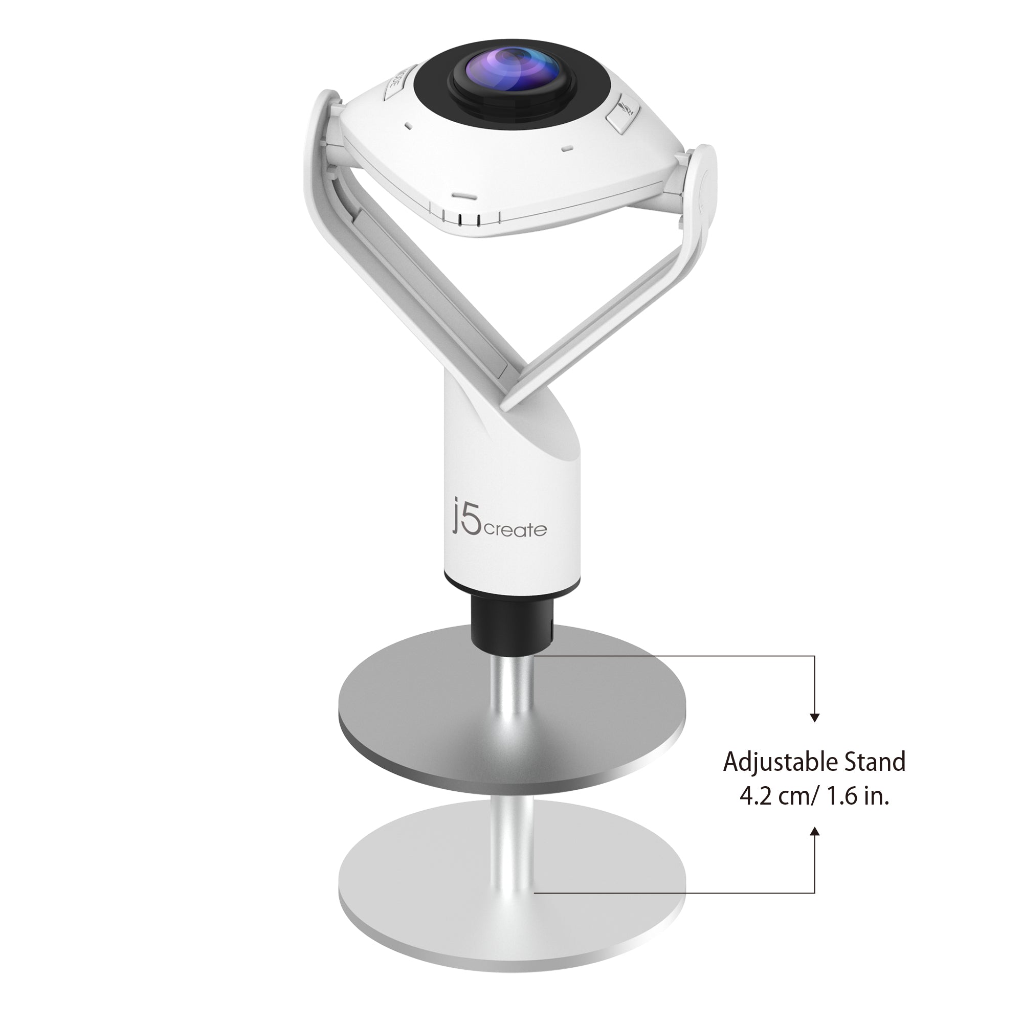 j5create JVCU360 360° All Around Webcam, 1080p Video Capture Resolution, White and Black