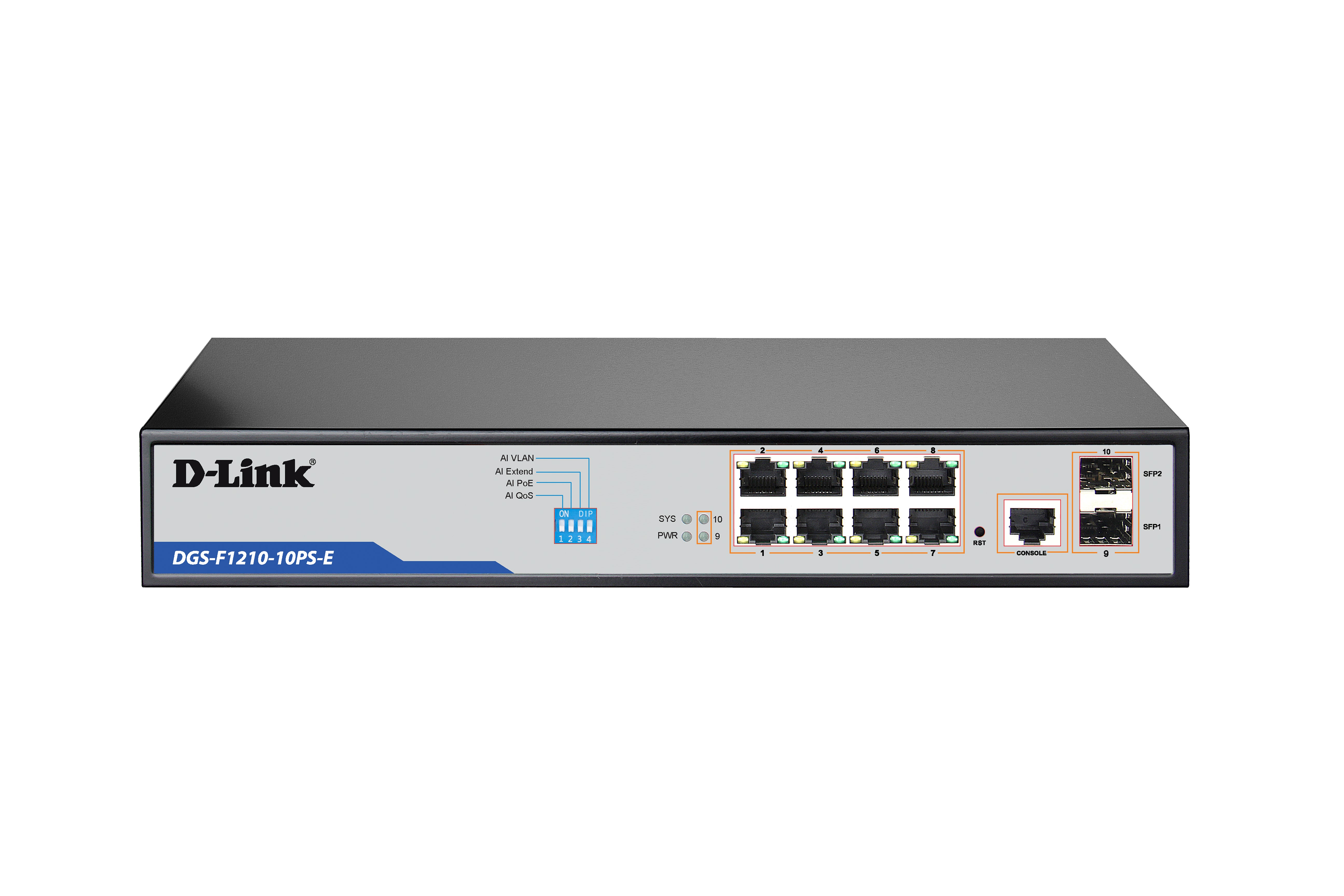 D-Link DGS-F1210-10PS-E network switch Managed L2 Gigabit Ethernet (10/100/1000) Power over Ethernet (PoE) Grey