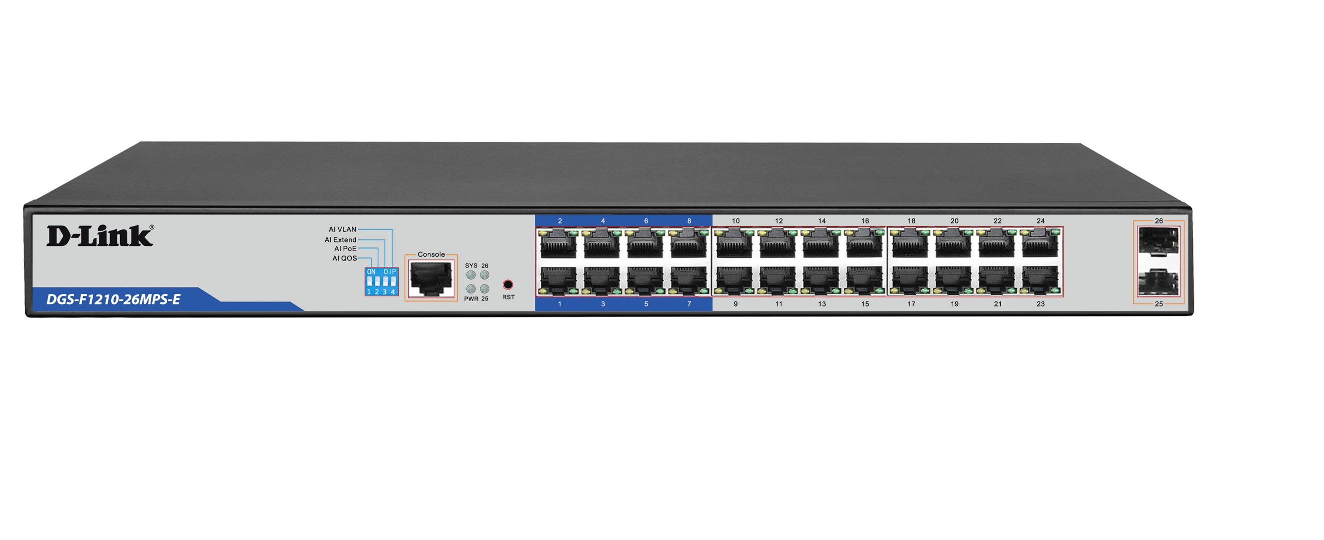 D-Link DGS-F1210-26MPS-E network switch Managed L2 Gigabit Ethernet (10/100/1000) Power over Ethernet (PoE) Grey