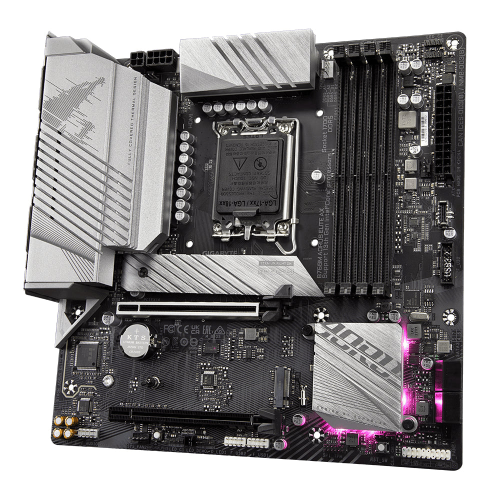 GIGABYTE B760M AORUS ELITE AX Motherboard - Supports Intel Core 14th Gen CPUs, 12*+1+1 Phases Digital VRM, up to 7800MHz DDR5 (OC), 2xPCIe 4.0 M.2, Wi-Fi 6E, 2.5GbE LAN, USB 3.2 Gen 2