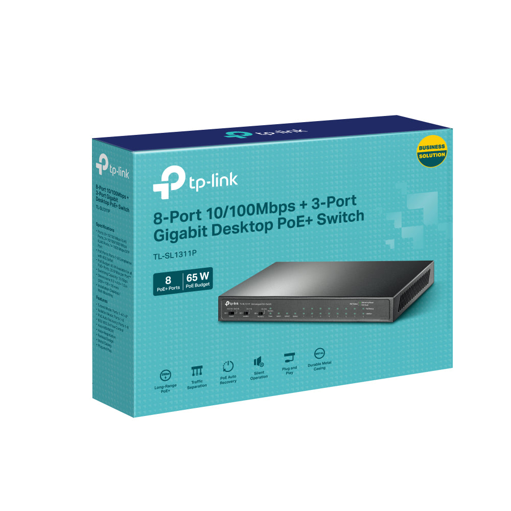 TP-Link 8-Port 10/100Mbps + 3-Port Gigabit Desktop Switch with 8-Port PoE+