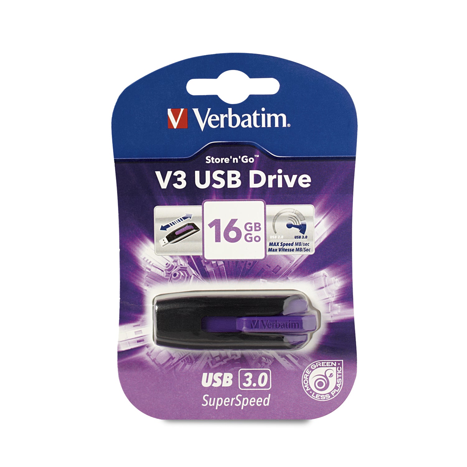 Verbatim V3 USB Drive 16GB USB flash drive USB Type-A 3.2 Gen 1 (3.1 Gen 1) Black, Violet