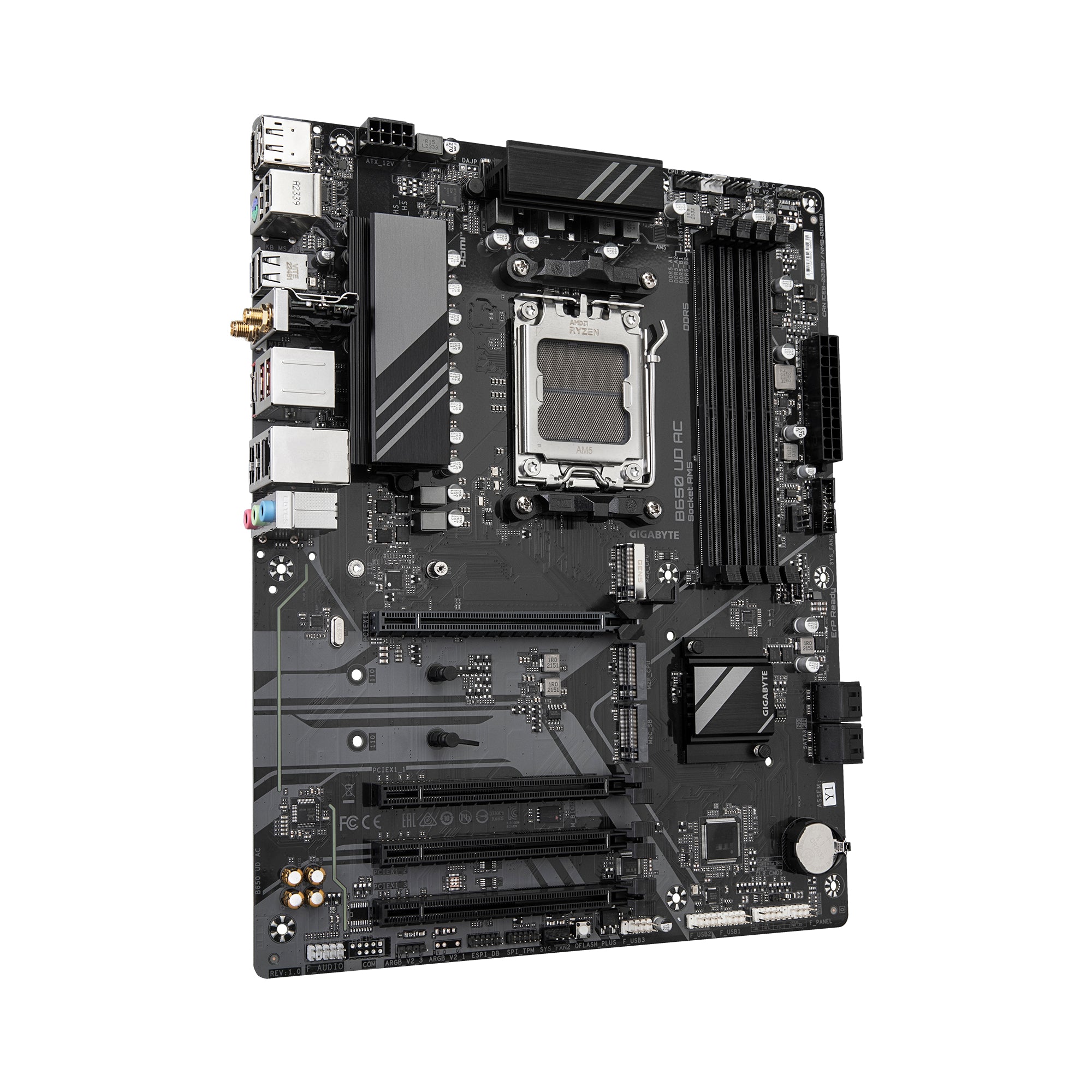 GIGABYTE B650 UD AC Motherboard - Supports AMD Ryzen 8000 CPUs, 6+2+2 Phases Digital VRM, up to 7600MHz DDR5, 1xPCIe 5.0 M2 + 2xPCIe 4.0 M.2, Wi-Fi 6E, GbE LAN , USB 3.2 Gen 2