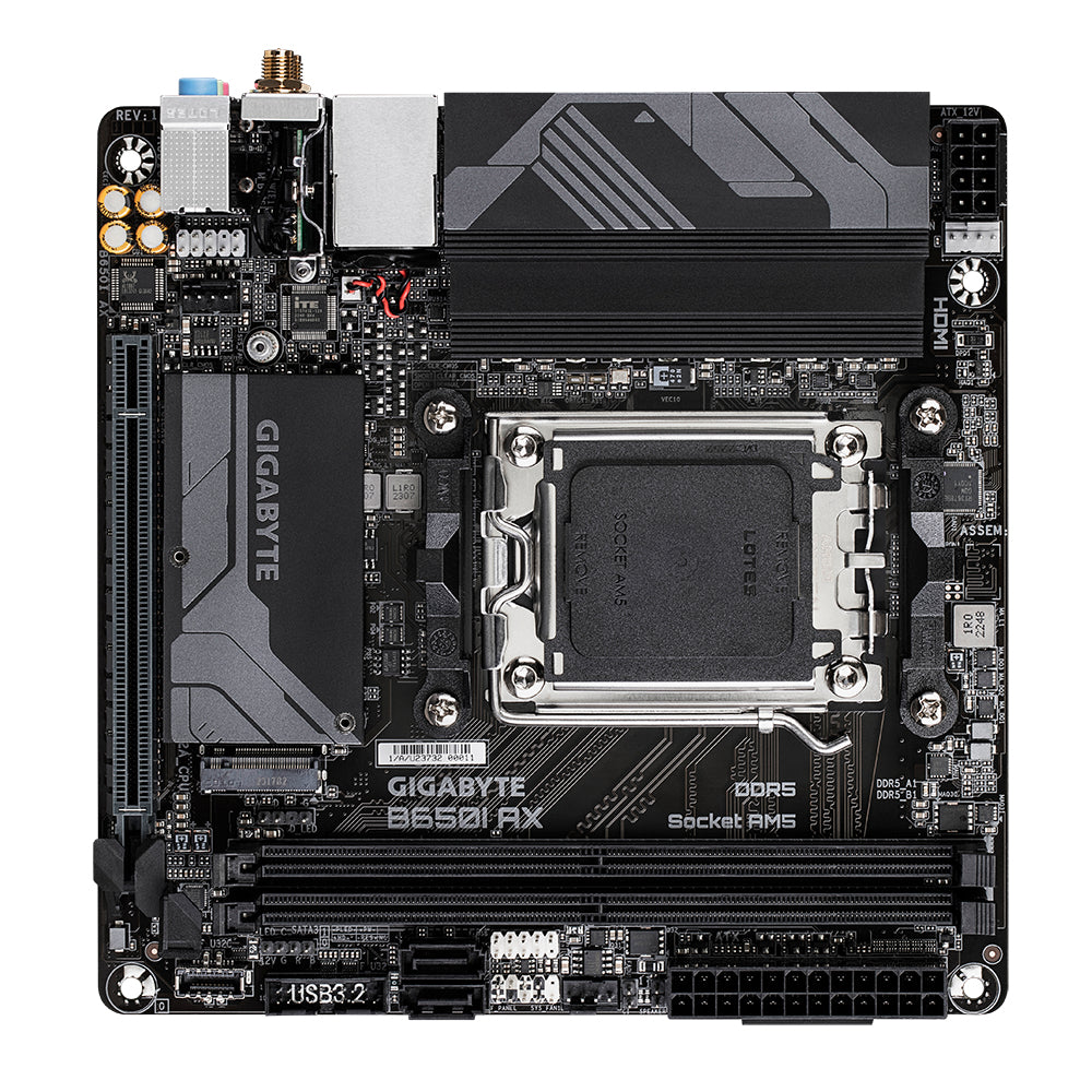 GIGABYTE B650I AX Motherboard - Supports AMD AM5 CPUs, 5+2+1 Phases Digital VRM, up to 6400MHz DDR5 (OC), 1xPCIe 4.0 M.2, Wi-Fi 6E, 2.5GbE LAN, USB 3.2 Gen 2