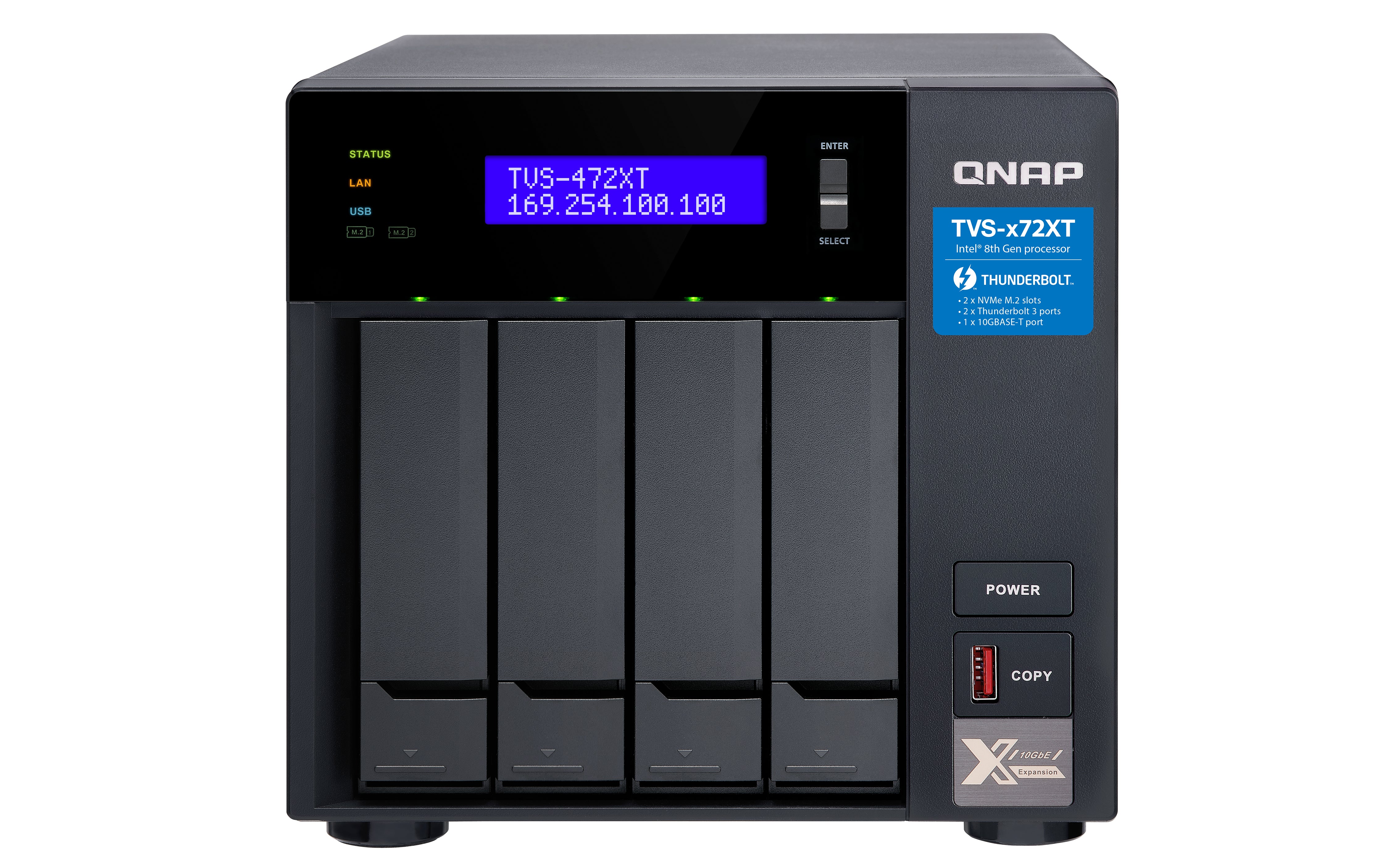 QNAP TVS-472XT NAS Tower Intel® Pentium® 4 GB DDR4 QNAP QTS Black