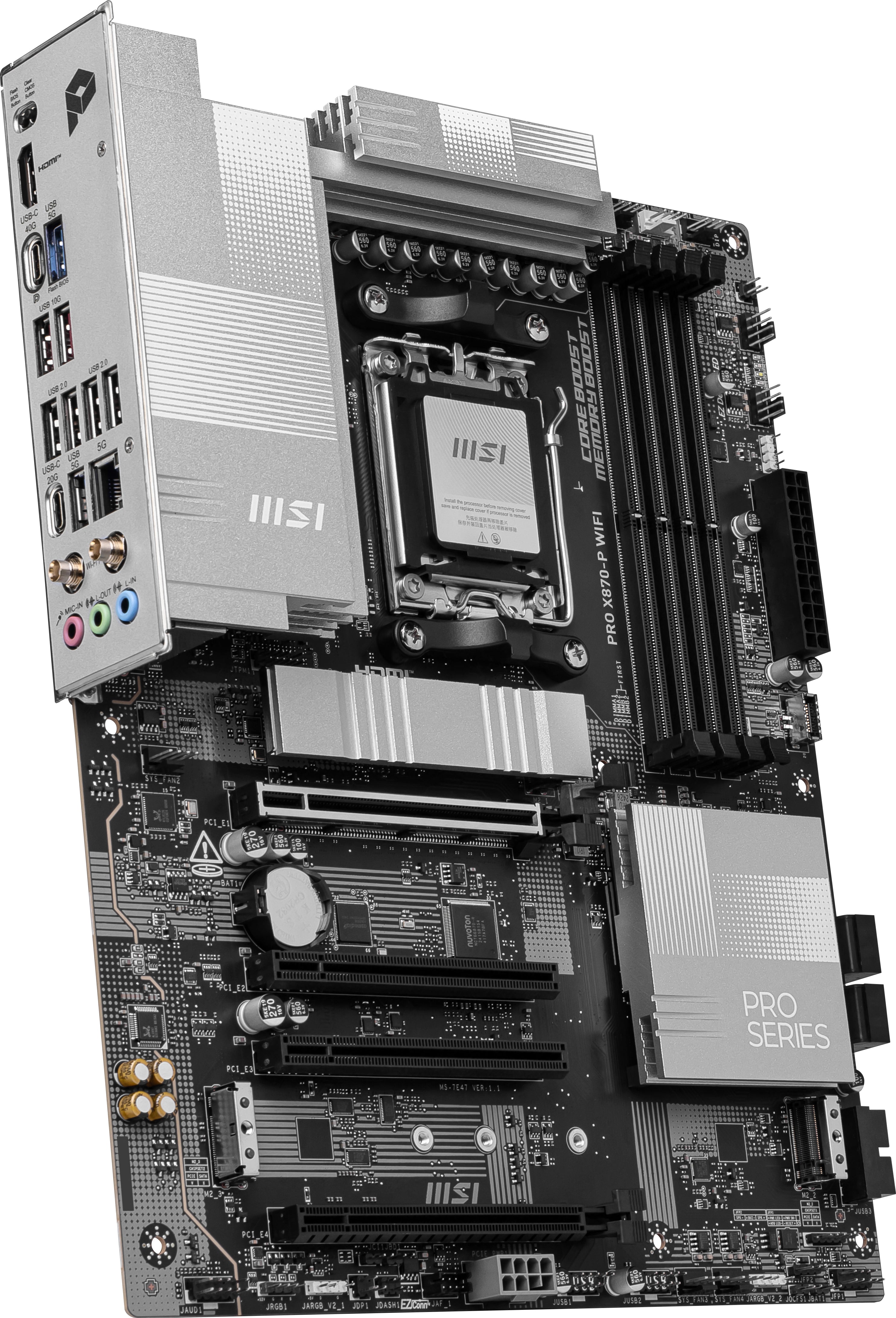 MSI PRO X870-P WIFI, AMD AM5 ATX Motherboard 4x DDR5~256GB, 4x PCIe x16, 3M.2, 4x USB 3.2,4x USB 2.0, 2x USB-C