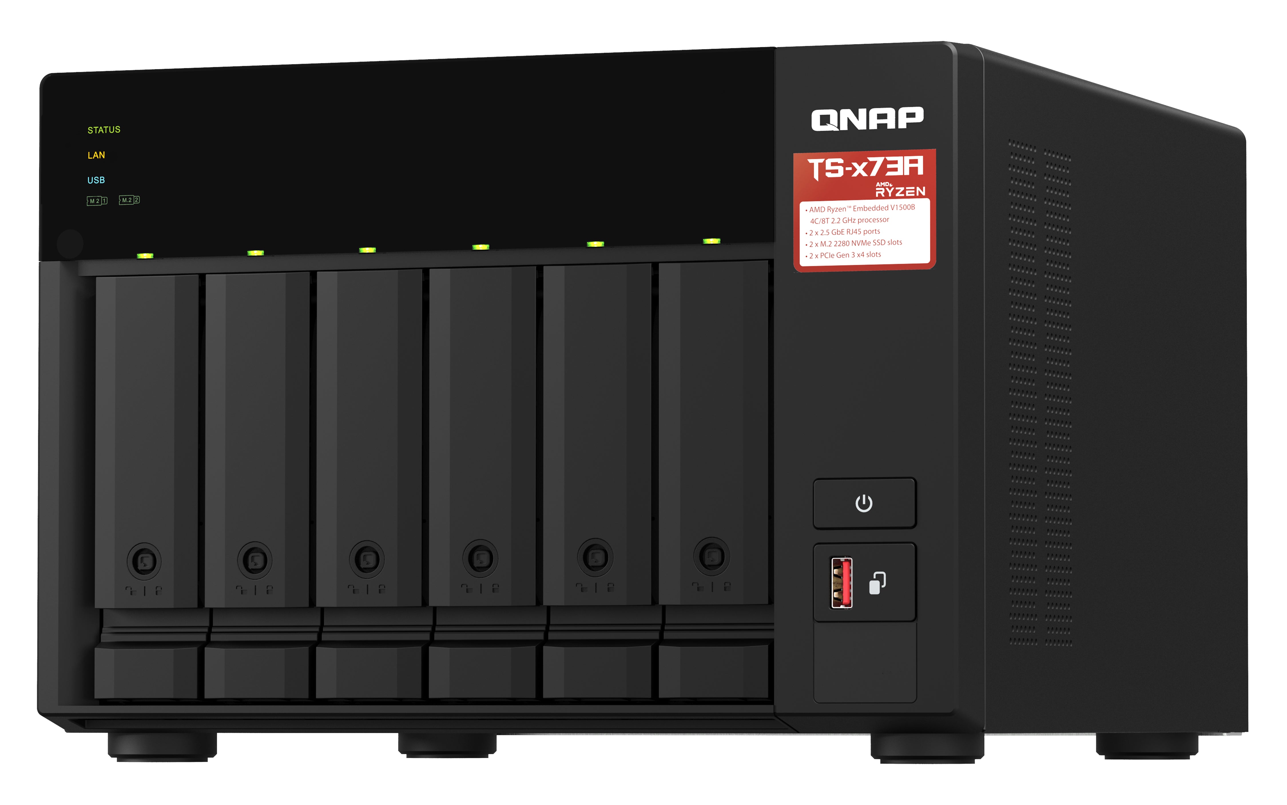 QNAP TS-673A NAS Tower AMD Ryzen V1500B 8 GB DDR4 QNAP Turbo System Black