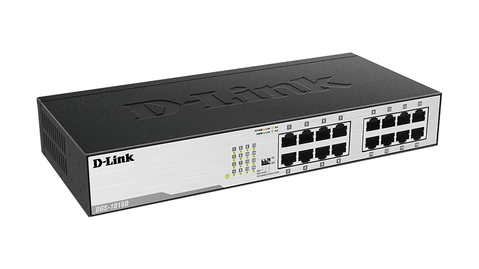 D-Link DGS-1016D network switch Unmanaged Gigabit Ethernet (10/100/1000) 1U Black, Silver