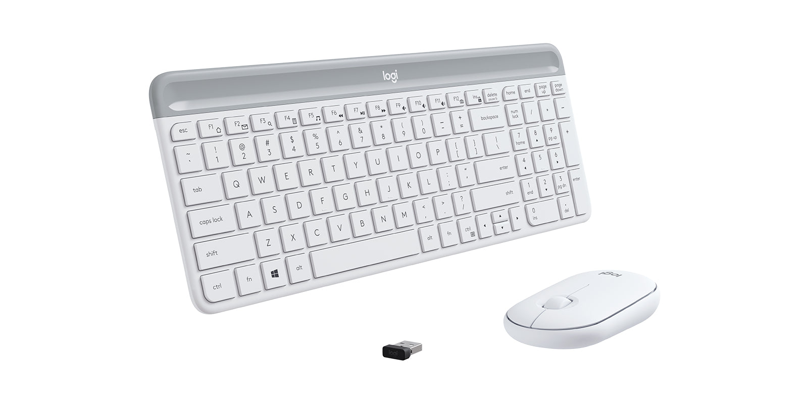 Logitech MK470 Slim keyboard Mouse included Office RF Wireless Silver, White