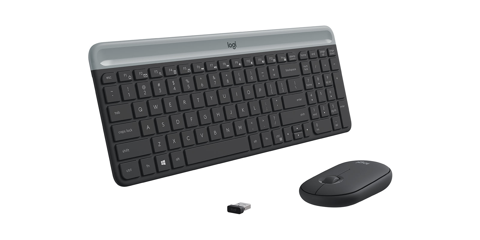 Logitech MK470 Slim keyboard Mouse included Office RF Wireless Graphite, Silver