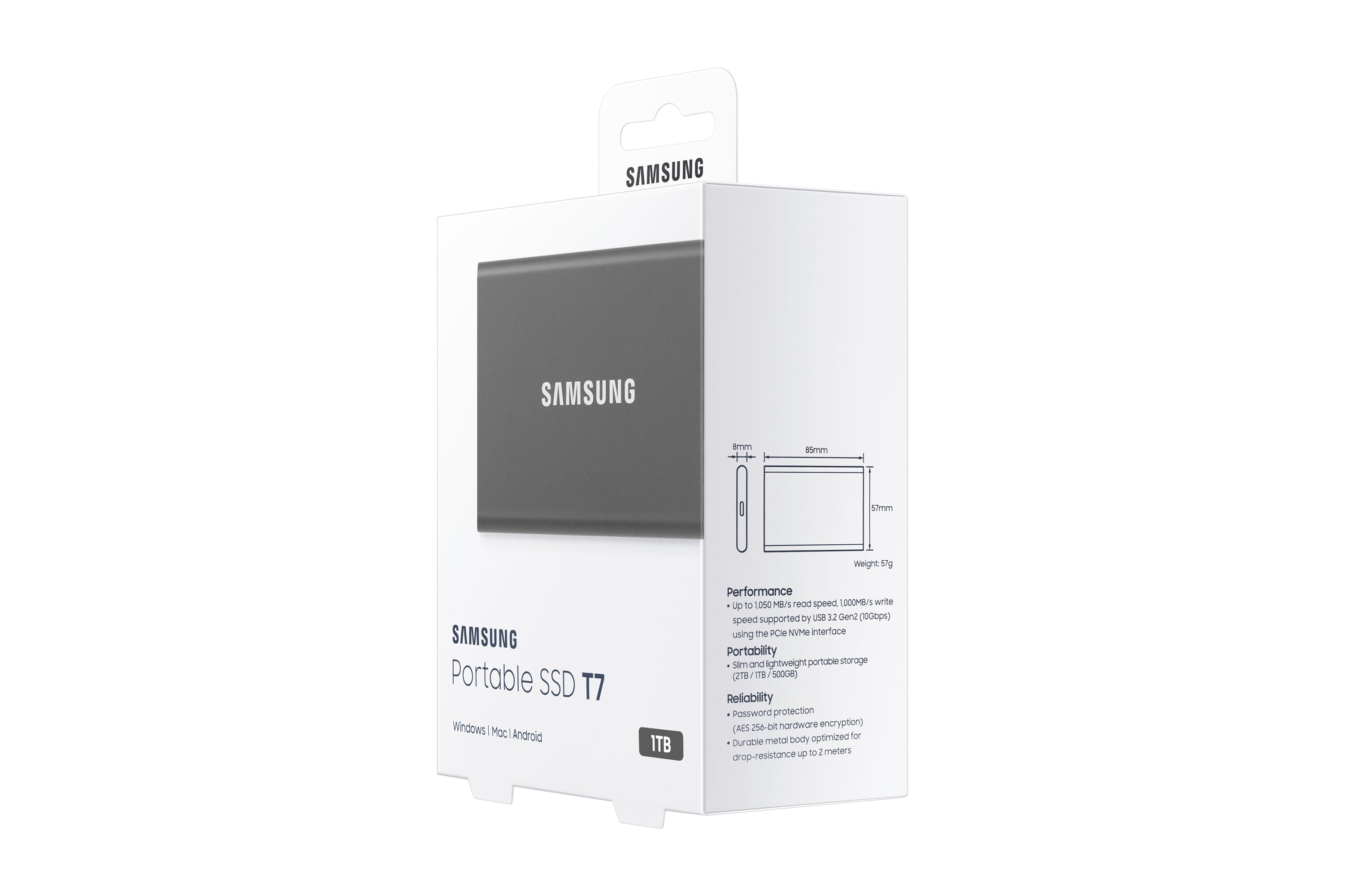 Samsung Portable SSD T7 1 TB USB Type-C 3.2 Gen 2 (3.1 Gen 2) Grey