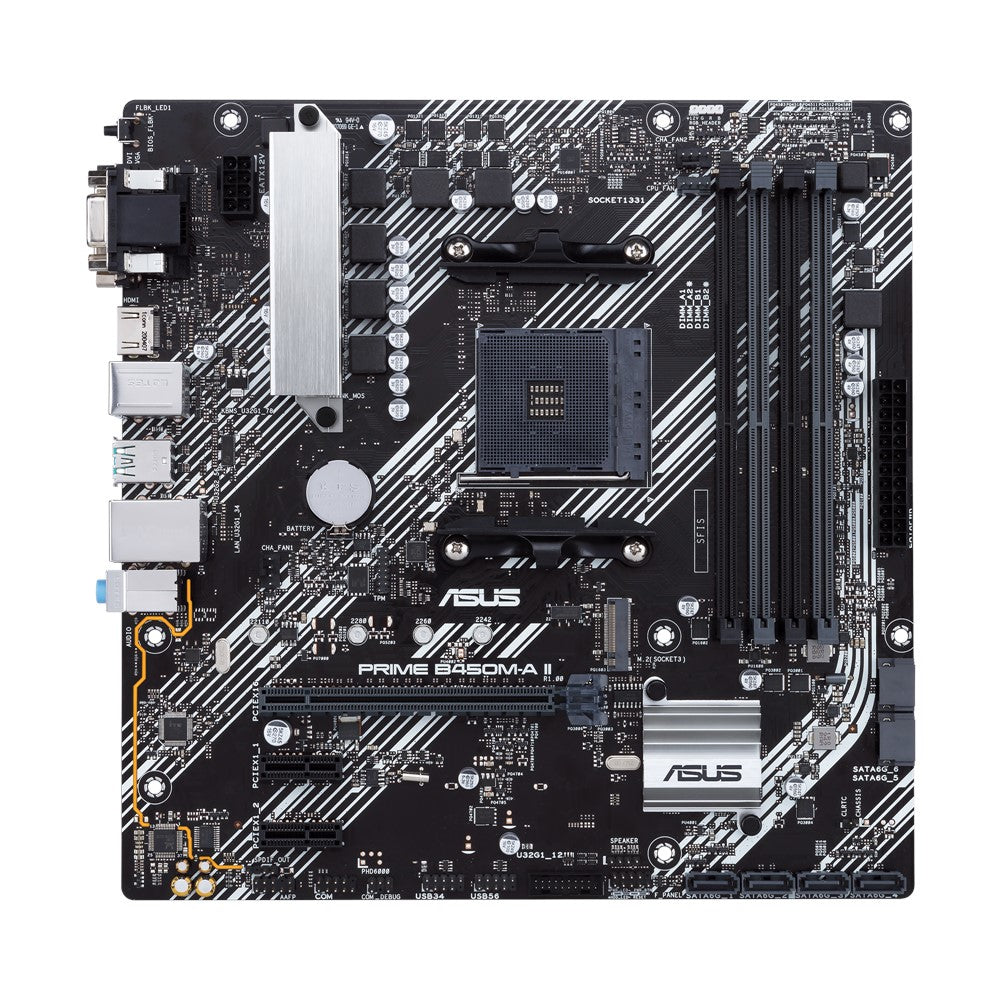 ASUS PRIME B450M-A II AMD Micro ATX motherboard with M.2 support, HDMI/DVI-D/D-Sub, SATA 6 Gbps, 1 Gb Ethernet USB 3.2 Gen 2 Type-A BIOS FlashBack RGB