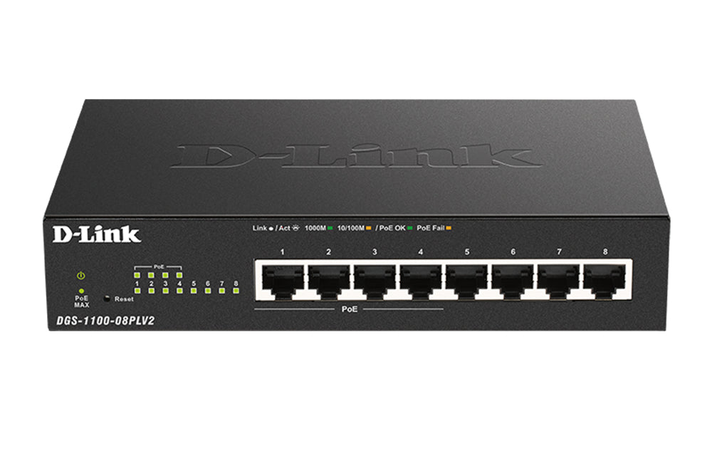 D-Link DGS-1100-08PLV2 network switch Managed L2 Gigabit Ethernet (10/100/1000) Power over Ethernet (PoE) Black