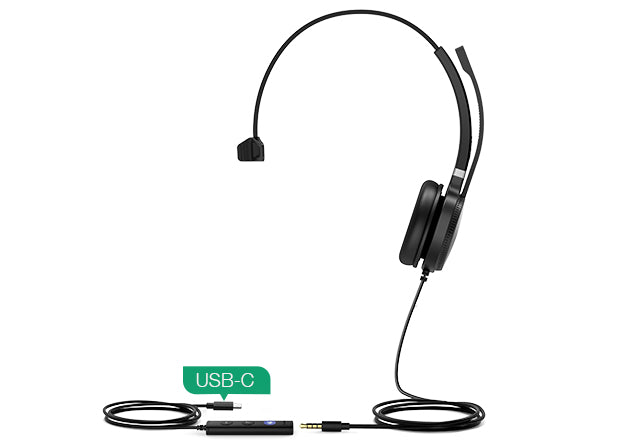 Yealink UH36-Mono Headset Wired Head-band Office/Call center USB Type-C Black, Silver