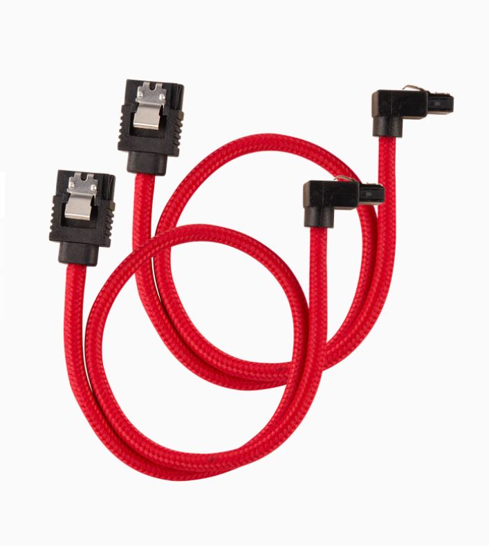 Corsair Premium Sleeved SATA 6Gbps 60cm 90° Connector Cable — Red