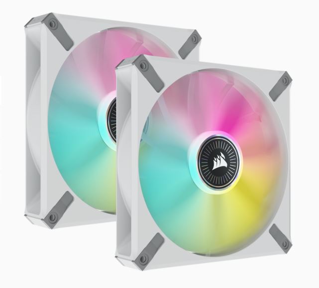 Corsair ML ELITE Series, ML140 RGB ELITE WHITE, 140mm Magnetic Levitation RGB Fan with AirGuide, Dual Pack with Lighting Node CORE