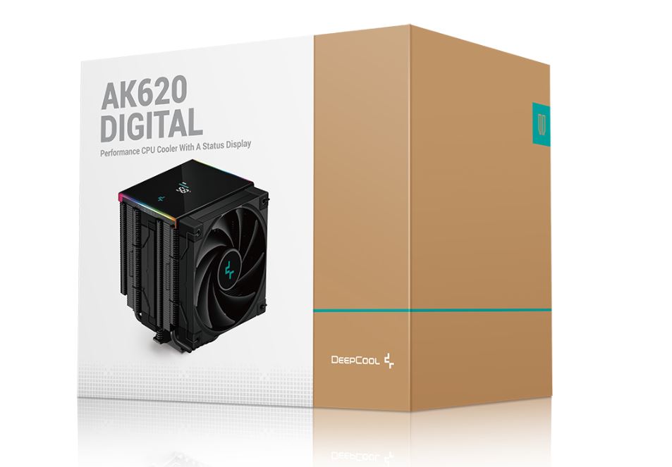 DeepCool AK620 Digital High Performance Dual Tower CPU Cooler, 6 Copper Heat Pipes, Real-time Status Screen, 2x 120 FDB Fans, 260W Heat Dissipation LG