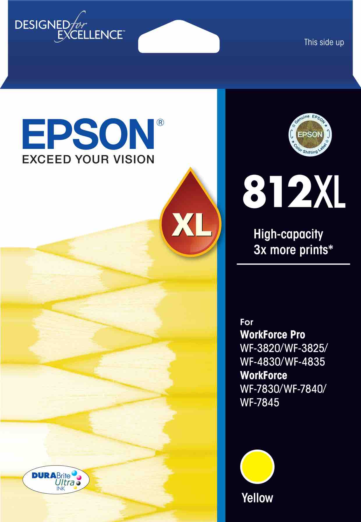 812XL HI CAP DURABRITE ULTRA YELLOW INK SUITS WF-3820 3825 4830 4835 7830 7840 7845