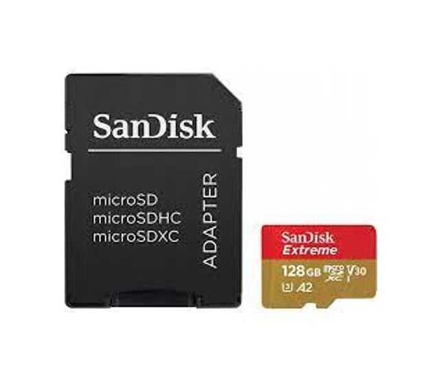 SanDisk Extreme microSDXC, SQXAA 128GB, V30, U3, C10, A2, UHS-I, 190MB/s R, 90MB/s W, 4x6, SD adaptor, Lifetime Limited, Action Cam