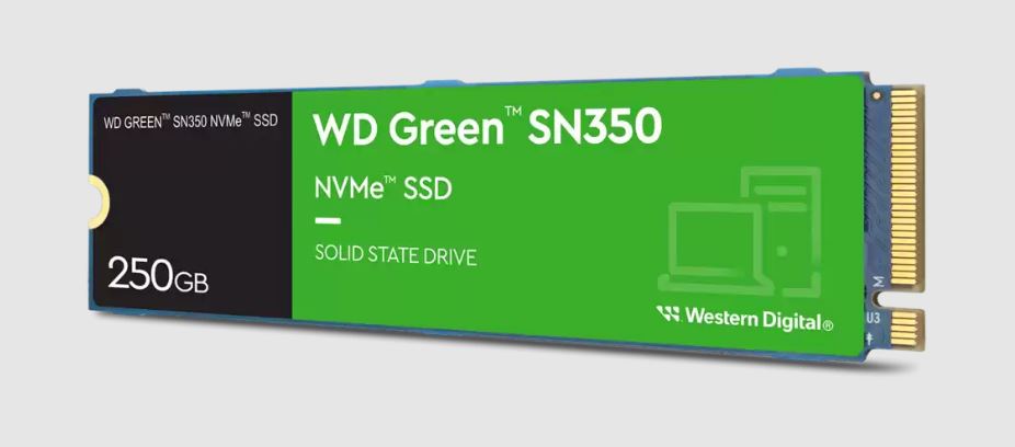 Gaming DesktopWestern Digital WD Green SN350 250GB M.2 NVMe SSD PCIe 3.0x4 2400MB/s 1500MB/s R/W 300K/300K IOPS 40TBW 1M Hrs MTTF 3Y WTY (WDS250G2G0C)