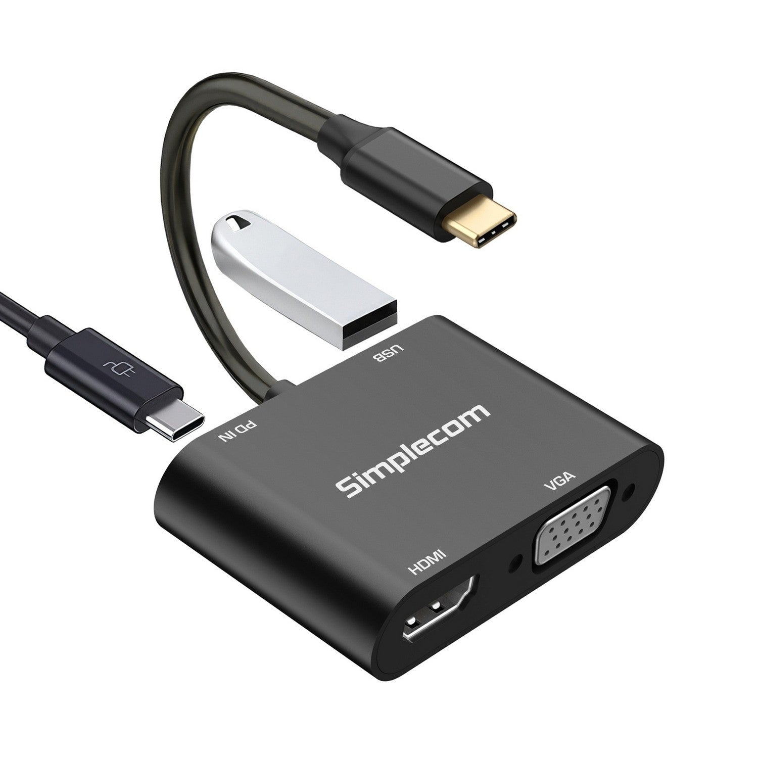 Gaming DesktopSimplecom DA440 4-in-1 USB-C Multiport Adapter with Power Delivery USB 3.0 VGA HDMI