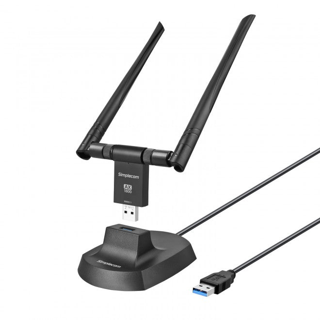 Simplecom NW811 AX1800 Dual Band WiFi 6 USB Adapter 802.11ax with 2x 5dBi High Gain Antennas (LS> NW811v2)