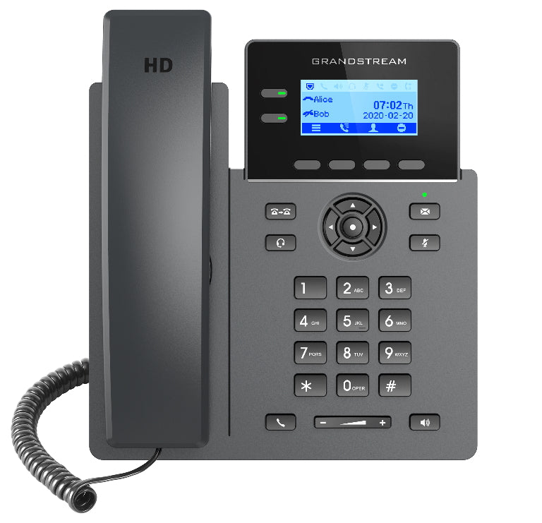 Grandstream GRP2602P Carrier Grade 2 Line IP Phone, 4 SIP Accounts, 132x48 Backlit Screen, HD Audio, Powerable Via POE, 5 way Conference,  1Yr Wty