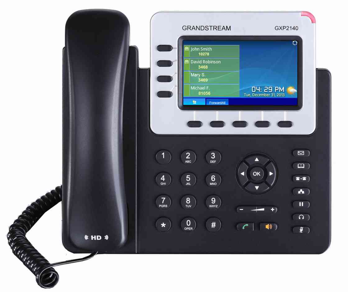 Grandstream GXP2140 4 Line IP Phone, 4 SIP Accounts, 480x272 Colour LCD Screen, HD Audio, Built-In Bluetooth, Powerable Via POE