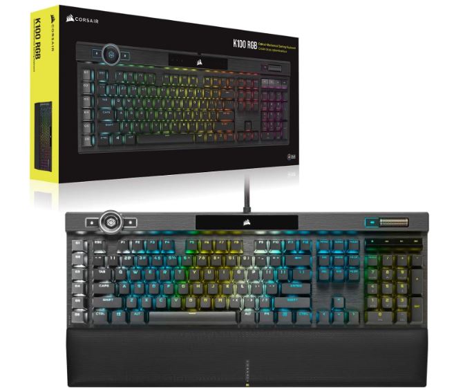 Corsair K100 RGB, Cherry Corsair OPX Switch, AXON 44-Zone RGB, PBT Double-Shot Keycaps, Black,  Mechanical Gaming Keyboard (US)