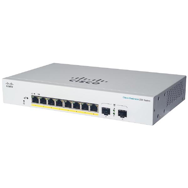 Cisco 8-Port Gigabit Smart Switch with 8 PoE RJ45 and 2 SFP Ports