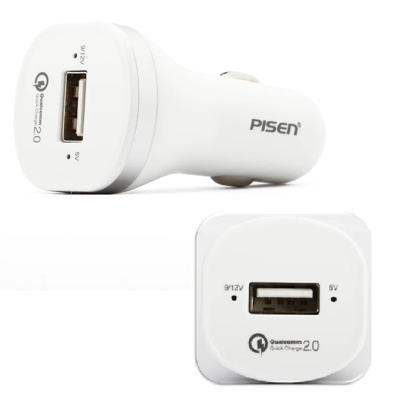 Pisen USB-A QC2.0 Car Charger - Reliable and Safe, Easy Plug & Play, Double Sided Spring, Multiple Protection, Seamless Charging