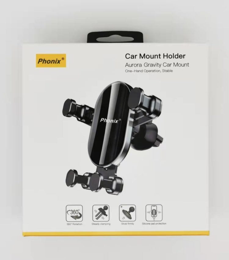 Phonix Thicken Gravity Car Mount Phone Holder - Black, Multi-Angle Adjustment, Reserved Charging Hole, Easy Installation