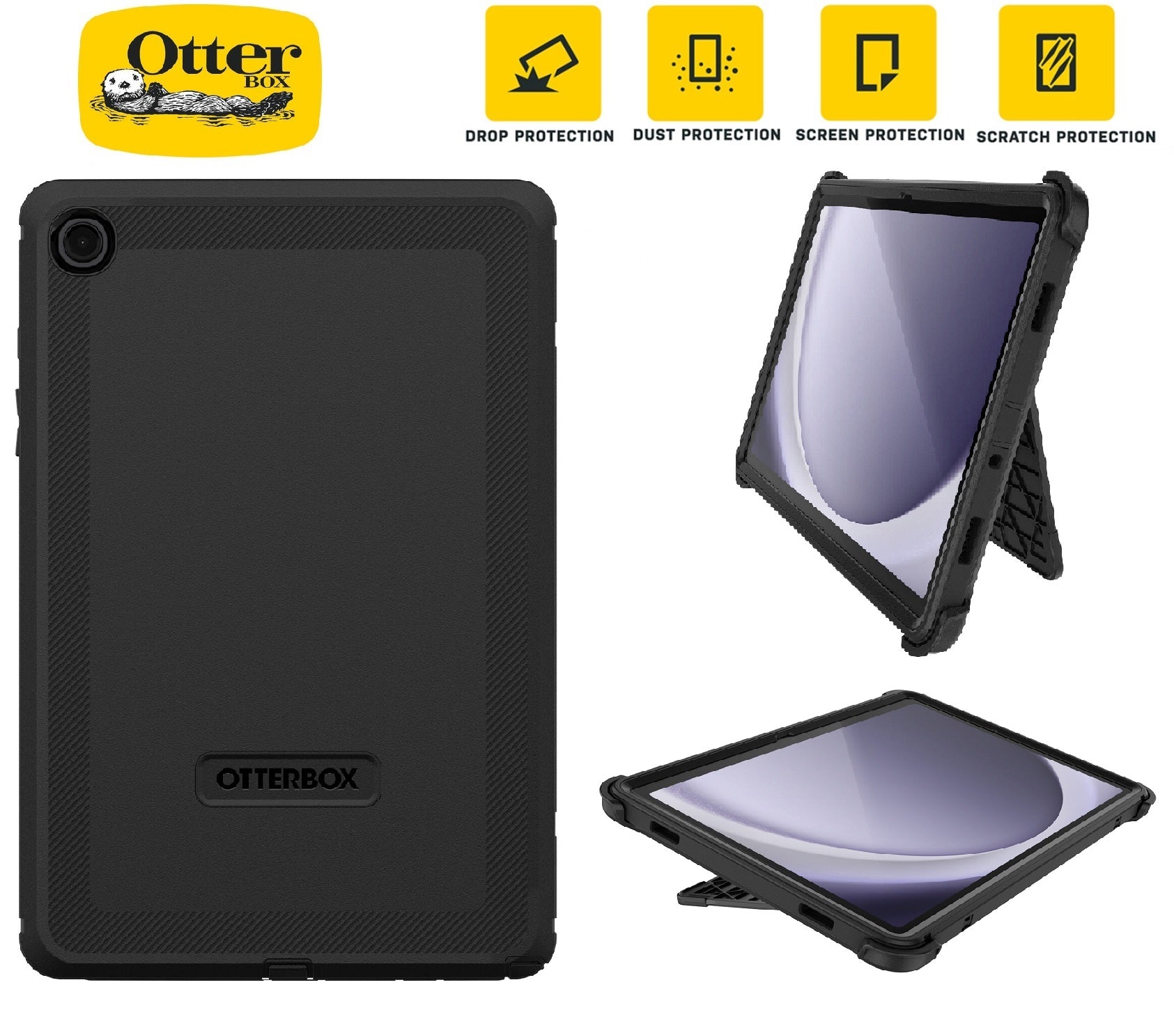 OtterBox Defender Samsung Galaxy Tab A9+ (11') Case - Black (77-95006),DROP+ 2X Military Standard, Multi-Layer,Built-in-screen protector,rugged design