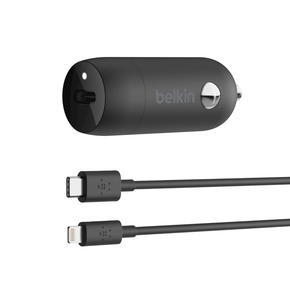 Belkin BoostUp 20W USB-C PD Car Charger + Lightning to USB-C Cable (1.2M) - Black