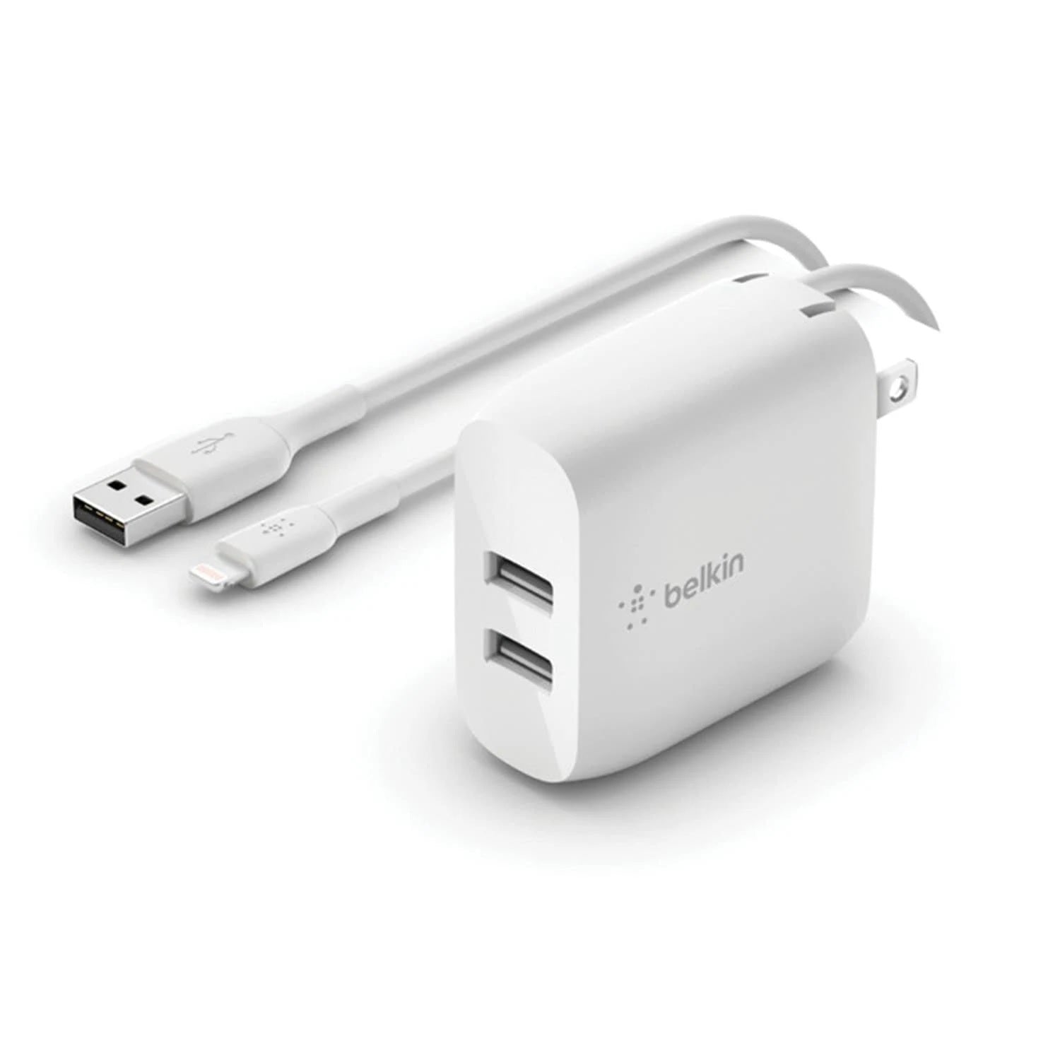 Belkin BoostCharge Dual USB-A Wall Charger 24W + Lightning to USB-A Cable (1M) - White 