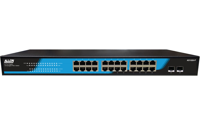 Alloy AS1026-P  24 Port Unmanaged Gigabit 802.3at PoE Switch + 2x 1000Mb SFP Ports, 250 Watts