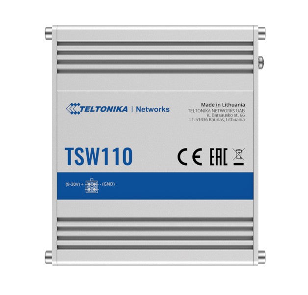 Teltonika L2 Unmanaged Ethernet Switch, 5 x Gigabit Ethernet with speeds up to 1000 Mbps, Operating Temperature from -40 °C to 75 °C, PSU included