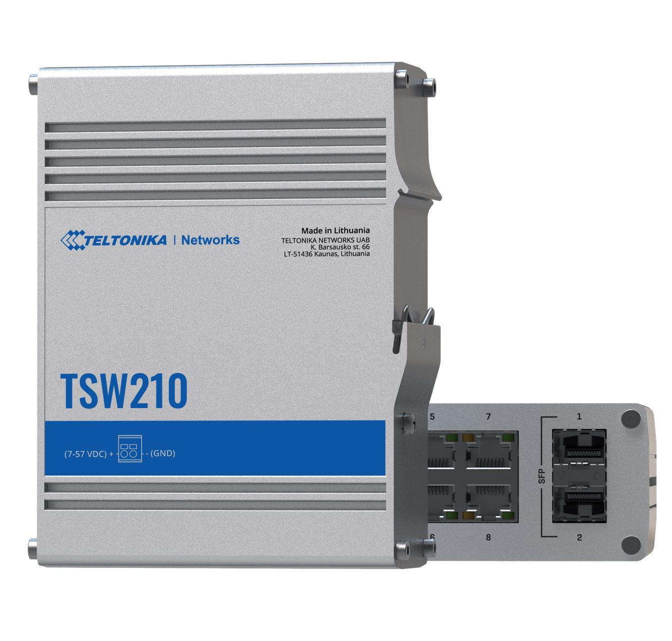 Teltonika Industrial Ethernet Switch, 2x SFP ports, 8x Gigabit Ethernet ports with speeds of up to 1000 Mbps, DIN rail, PSU excluded