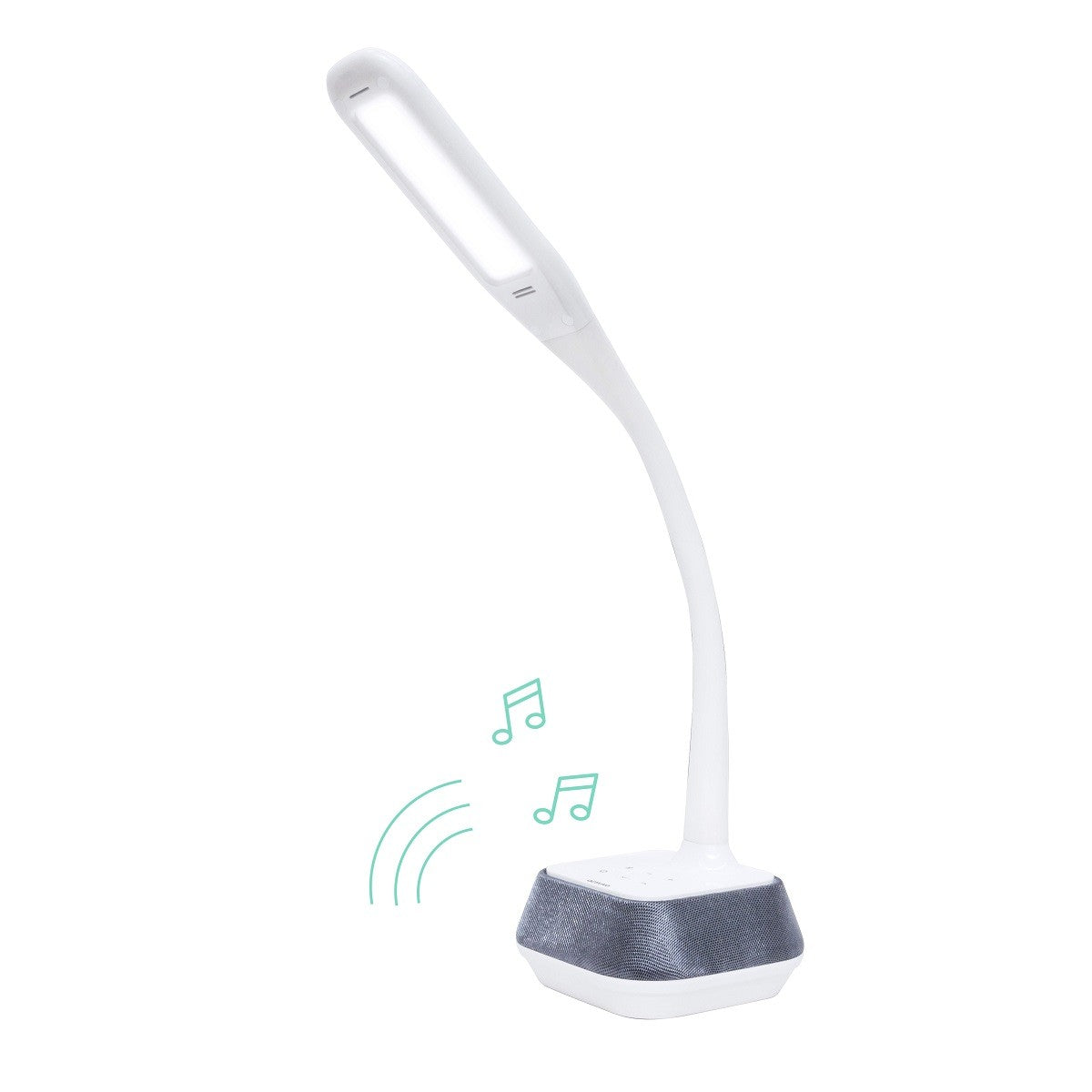 mbeat® actiVIVA LED Desk Lamp with Bluetooth Speaker - 12V 1.5A 5W/LED illumination Switches/Warm Cool Modes/Rubberized Flexible Neck/Touch Sensi