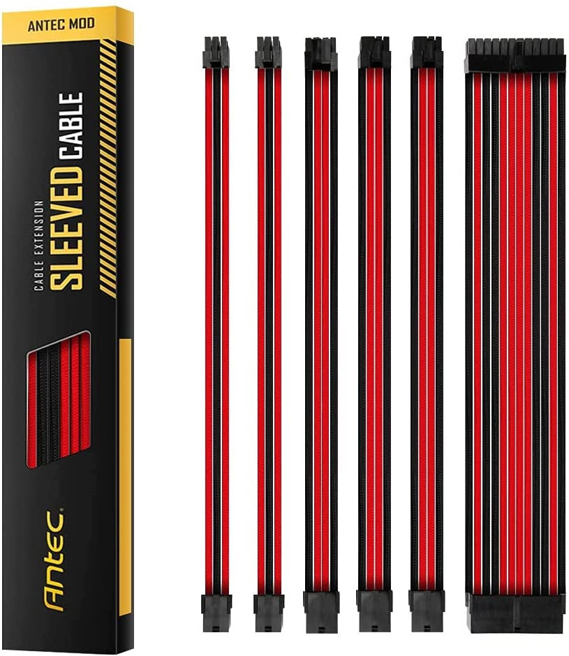 Antec PSU -  Sleeved Extension Cable Kit V2 - Red / Black. 24PIN ATX, 4+4 EPS, 8PIN PCI-E, 6PIN PCI-E, Compatible with Standard PSU (LS