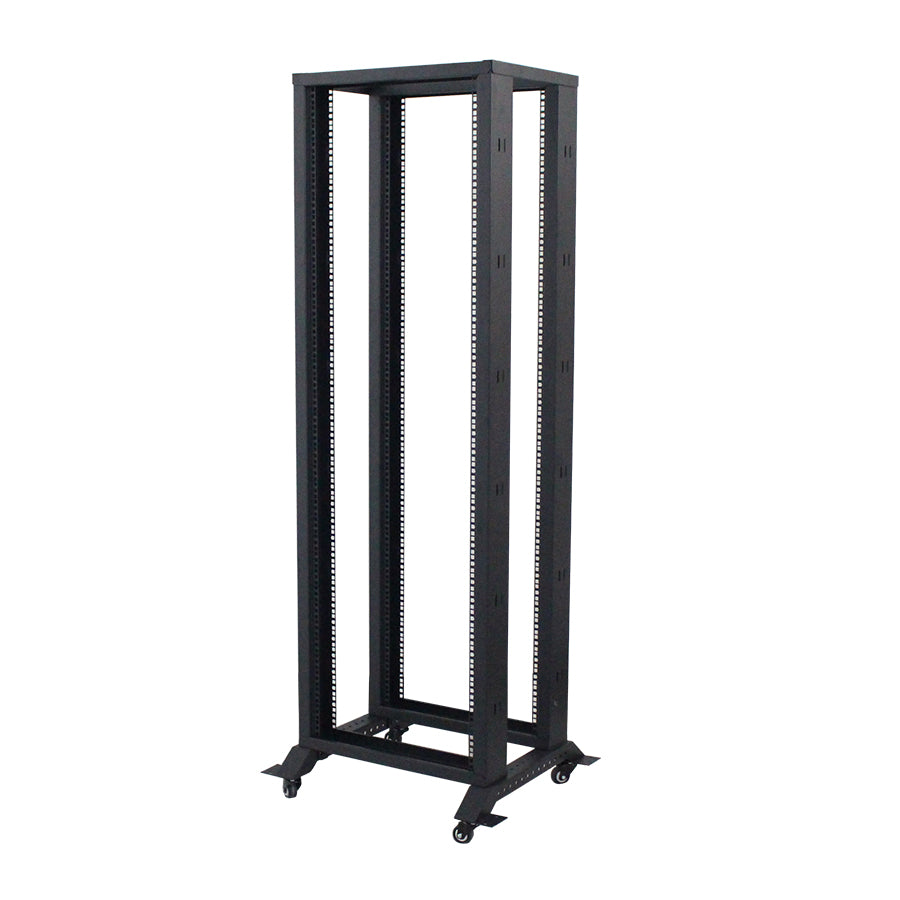 LDR Flat Packed 22U 2-Post Open Frame Rack, Black Metal Construction