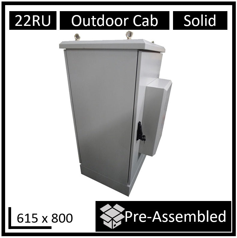 LDR Assembled 22U Floor Standing Outdoor Cabinet (615mm x 800mm) , IP55 & Water Prove, 600w AC Air Conditioner, 6 Port PDU