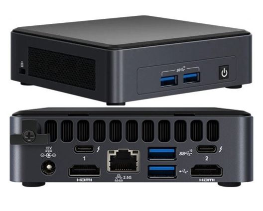 Gaming DesktopIntel NUC i5-1135G7 Pro 4.20 GHz 2xDDR4 SODIMM M.2 SSD 4xDisplays Iris Xe 2xHDMI 2xDP via USB-C 2xThuderbolt WiFi6 4xUSB GbE LAN no AC Cord