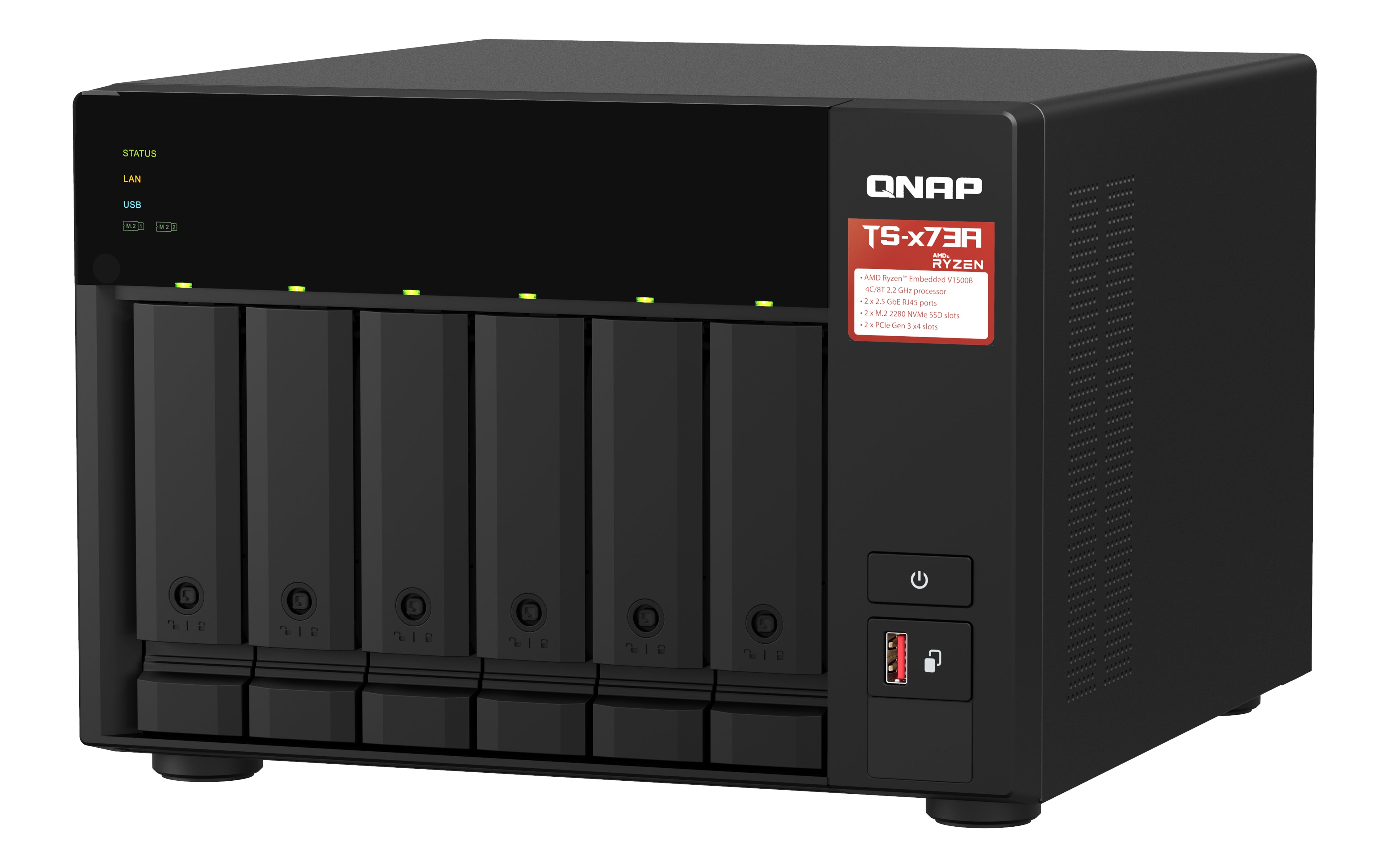 QNAP TS-673A NAS Tower AMD Ryzen V1500B 8 GB DDR4 QNAP Turbo System Black