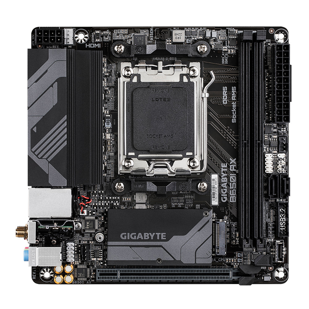 GIGABYTE B650I AX Motherboard - Supports AMD AM5 CPUs, 5+2+1 Phases Digital VRM, up to 6400MHz DDR5 (OC), 1xPCIe 4.0 M.2, Wi-Fi 6E, 2.5GbE LAN, USB 3.2 Gen 2