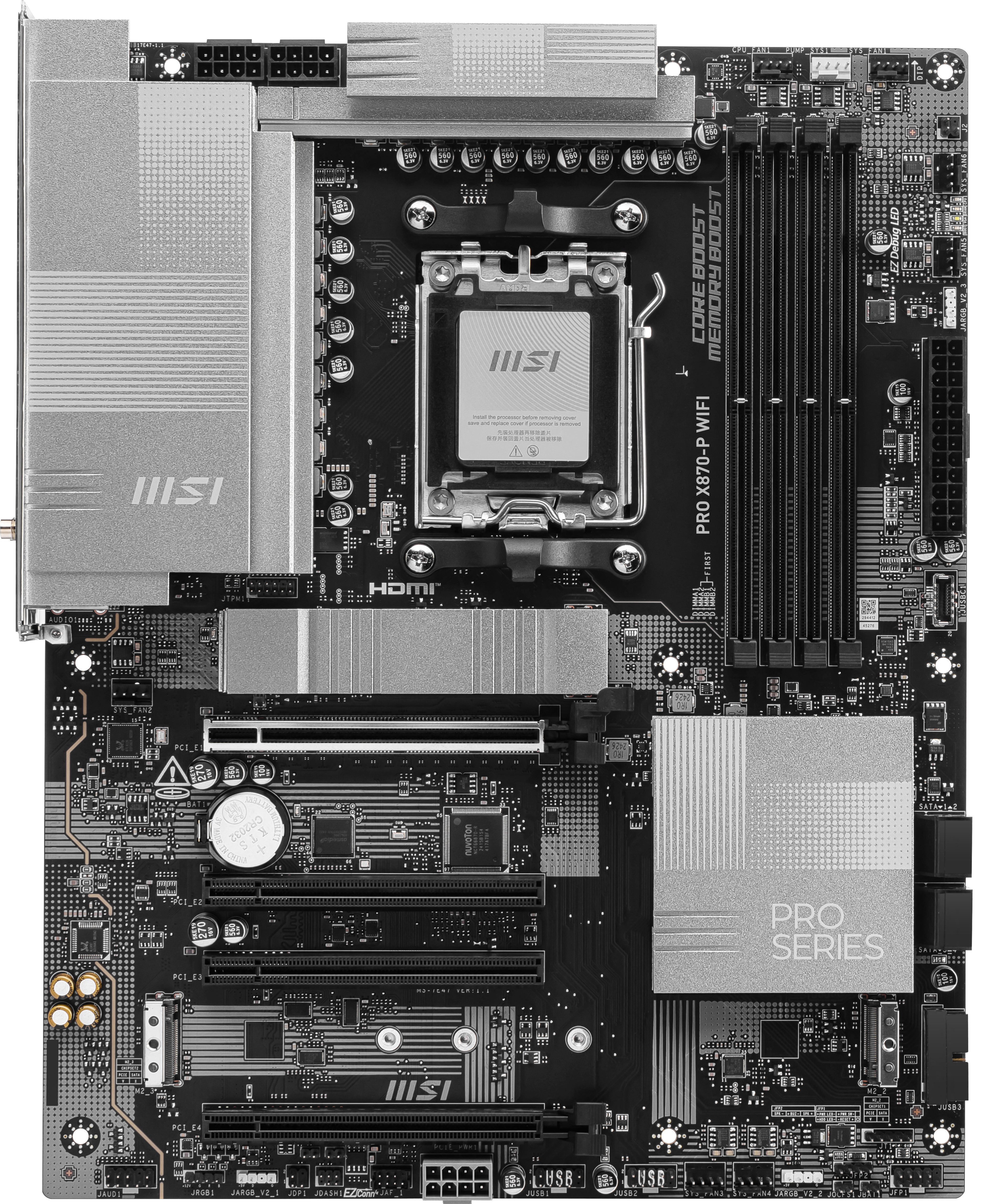 MSI PRO X870-P WIFI, AMD AM5 ATX Motherboard 4x DDR5~256GB, 4x PCIe x16, 3M.2, 4x USB 3.2,4x USB 2.0, 2x USB-C