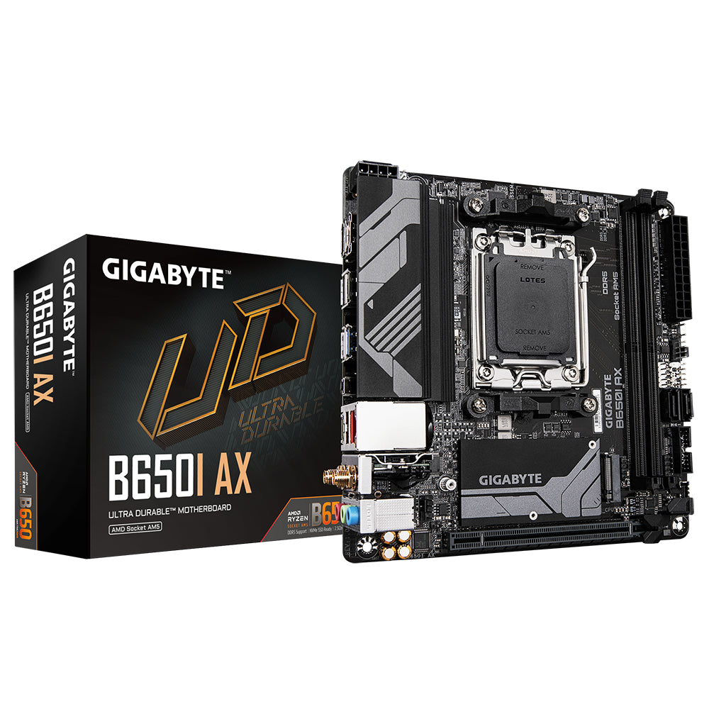 GIGABYTE B650I AX Motherboard - Supports AMD AM5 CPUs, 5+2+1 Phases Digital VRM, up to 6400MHz DDR5 (OC), 1xPCIe 4.0 M.2, Wi-Fi 6E, 2.5GbE LAN, USB 3.2 Gen 2