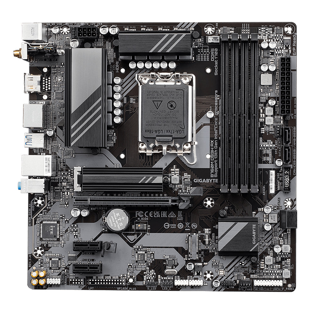 GIGABYTE B760M DS3H AX Motherboard - Supports Intel Core 14th Gen CPUs, 6+2+1 Phases Digital VRM, up to 7600MHz DDR5 (OC), 2xPCIe 4.0 M.2, Wi-Fi 6E, 2.5GbE LAN, USB 3.2 Gen 2